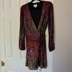 Premier Red and Gold Sequin Long Sleeve Dress